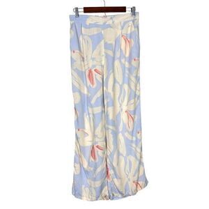NWT Punto Blanco Pants Womens Medium Blue Yellow High Waist Wide Leg Floral